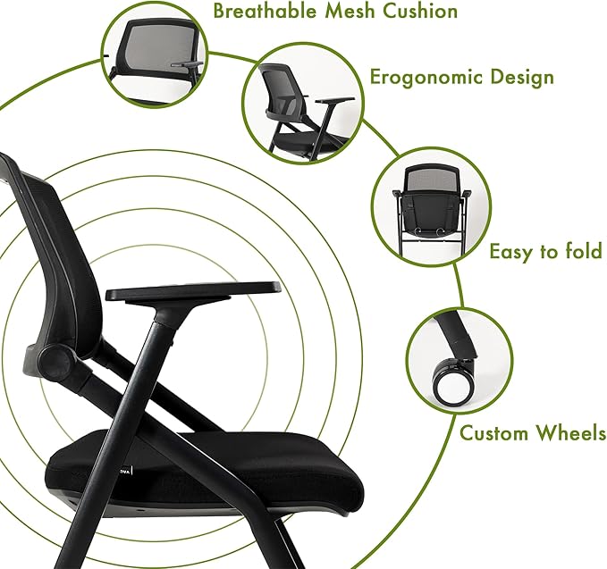 10 Pack Conference Room Chairs with Wheels and Sliding Armrest,Foldable Nesting Chair for Office School Church Waiting Room Black-DeskoryOffice