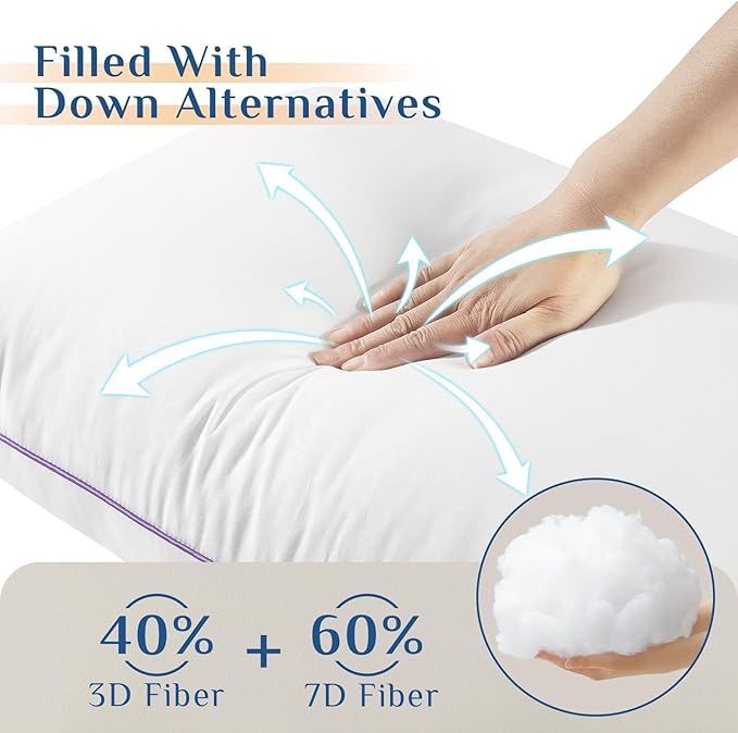 JOLLYVOGUE Bed Pillows Standard/Full Size Set of 2, Washable Supportive Bed - Image 3