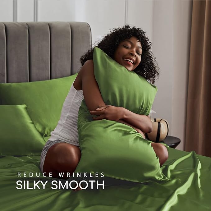 MR&HM Satin Bed Sheets, Twin Size Sheets Set - Image 4