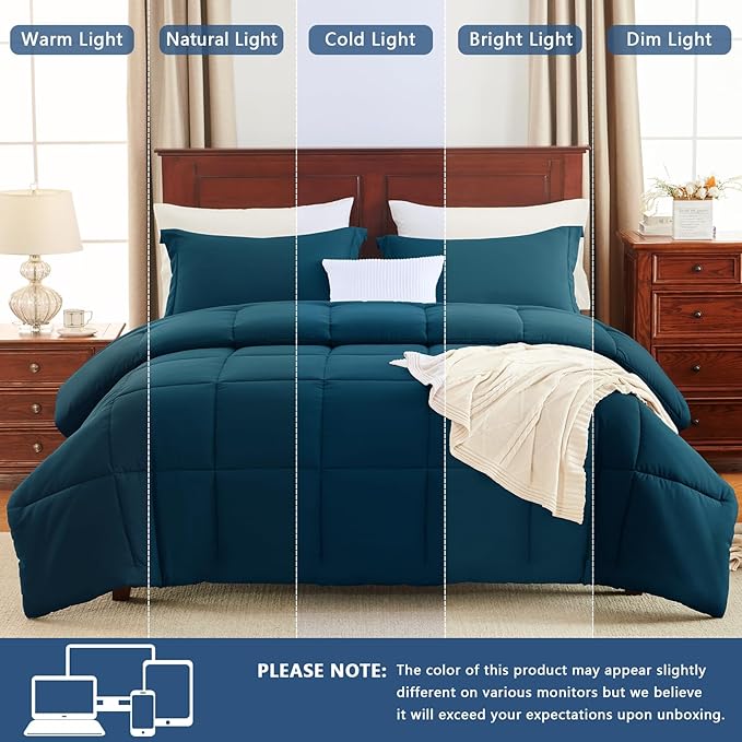 CozyLux Oversized King Comforter Set, 3 Pieces Lyons Blue 120x98 Box Stitched - Image 5