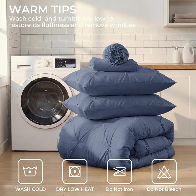 Sasttie Twin XL Comforter Set, 5-Piece Bed in a Bag, Pintuck Bedding Sets - Image 9