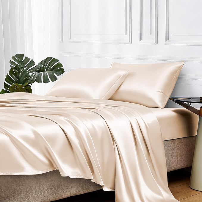 MR&HM Satin Bed Sheets, California King Size Sheets Set by MRHM