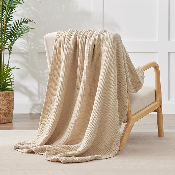 100% Cotton Muslin Blanket Queen 90" x 90", 6 Layers Breathable and Lightweight - Image 9