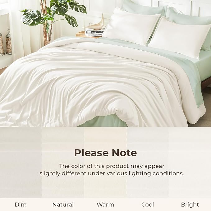 Litanika Ivory Comforter Set Queen Size, 3 Pieces Lightweight Solid Bedding - Image 8