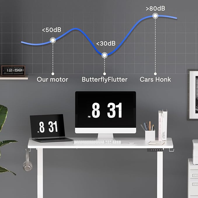 FLEXISPOT Standing Desk Electric Height Adjustable Desk with 40 x 24 Inch Splice Board, Home Office Computer Workstation, White Top + White Frame-DeskoryOffice