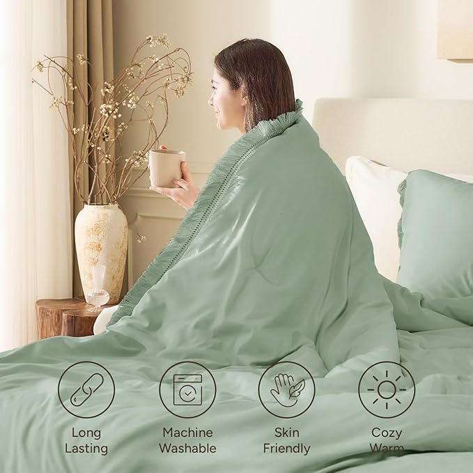 Andency Twin Comforter Set Sage Green, 2 Pieces Kids Comforter Sets - Image 4