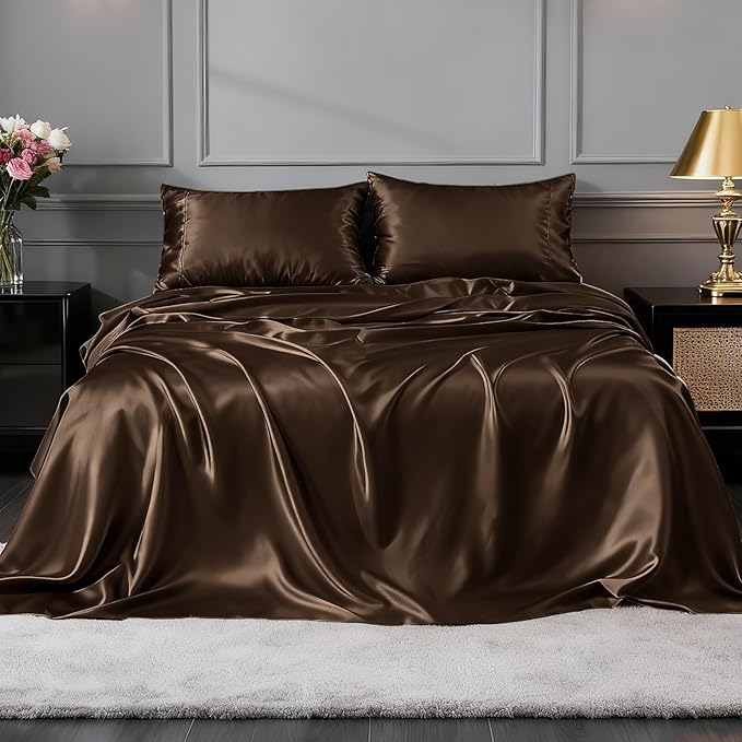 FreshCulture Satin Sheets Queen Size Bed Set- 4 Piece Luxury Soft Silky Queen - Image 2