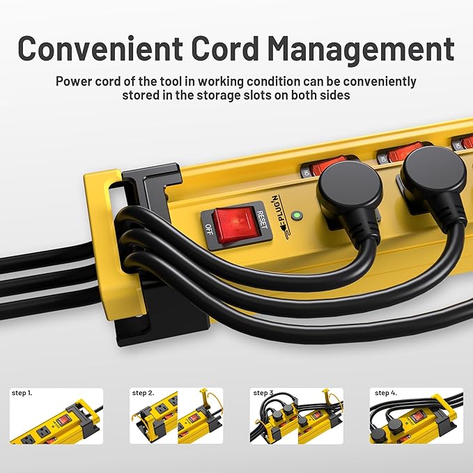 Plug'n 12 Outlet 13 Individual Switches,3300J Surge Protector Power Strip,9FT/14AWG/15AMP/1875W Power Cord,Heavy Duty Metal Power Strip with Cord Manager for Workshop,Garage,Shop-DeskoryOffice
