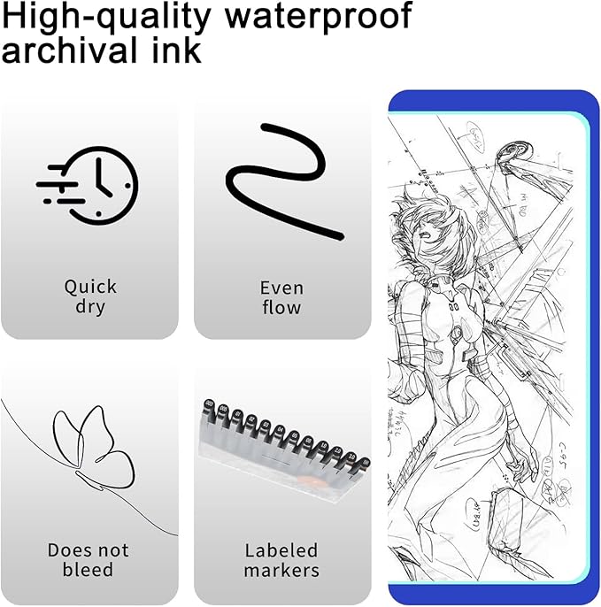 EYEYE Micro Pen Black Drawing Art Pens,6 Pack 0.25mm Archival Pen Waterproof Ink Set Artist Supplies Archival Inking Markers Sketch Outline Pens, Precision Drawing and Sketching Kit-DeskoryOffice