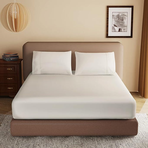 100% Egyptian Cotton Fitted Sheet Queen Size, 600 Thread Count 8-16" Deep by ZaizaiHome