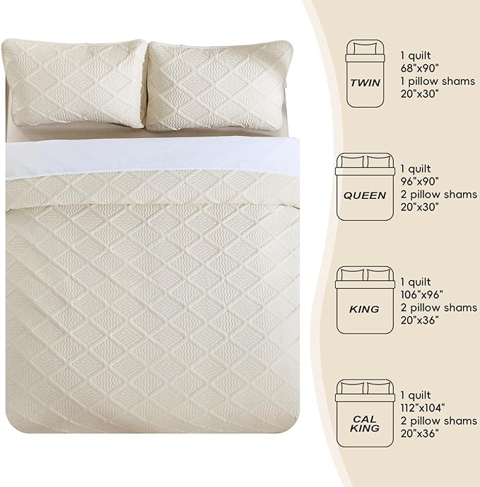 Yiran California King Size Beige Quilt Set Lightweight Oversized Bedspread - Image 7