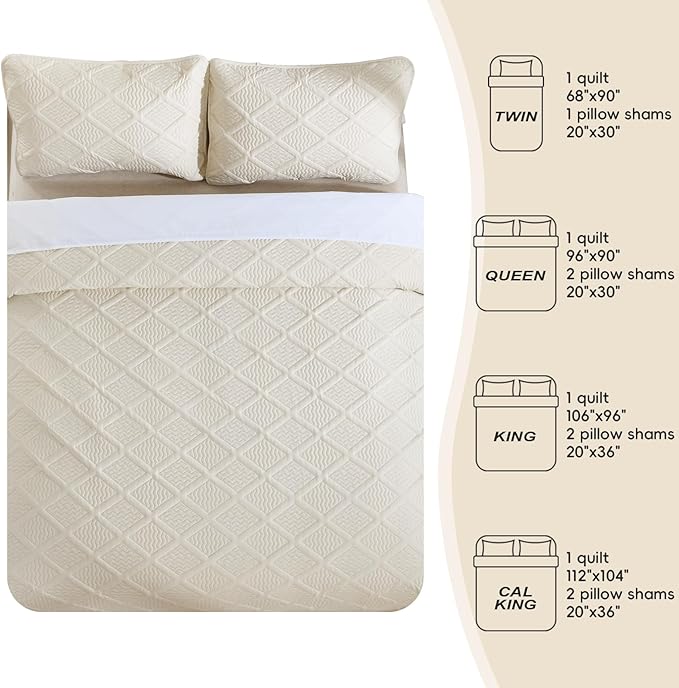 Yiran Queen Quilt Set Beige Spring Summer Bedspreads Bedding Set 3 Pieces Thin - Image 7