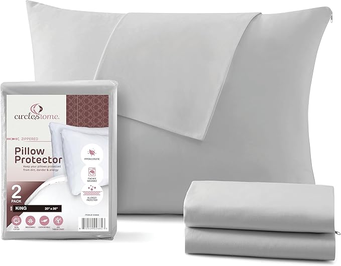 CirclesHome Pillow Protectors 2 Pack King Zippered by CirclesHome