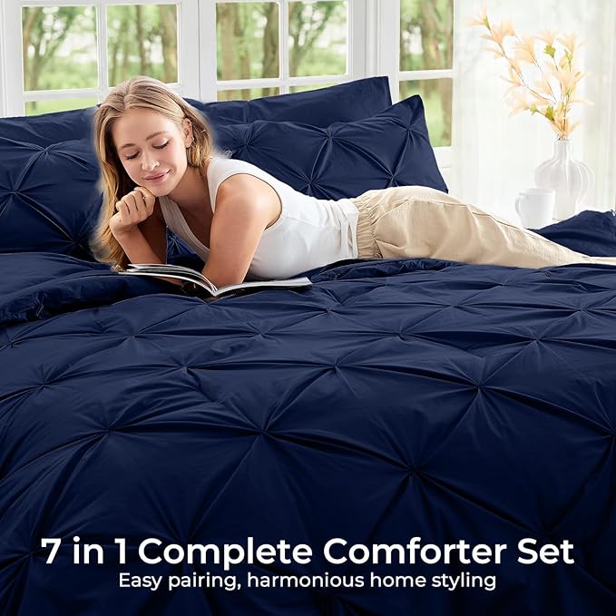 Sasttie King Size Comforter Set, 7-Piece Bed in a Bag, Pintuck Bedding Sets - Image 6