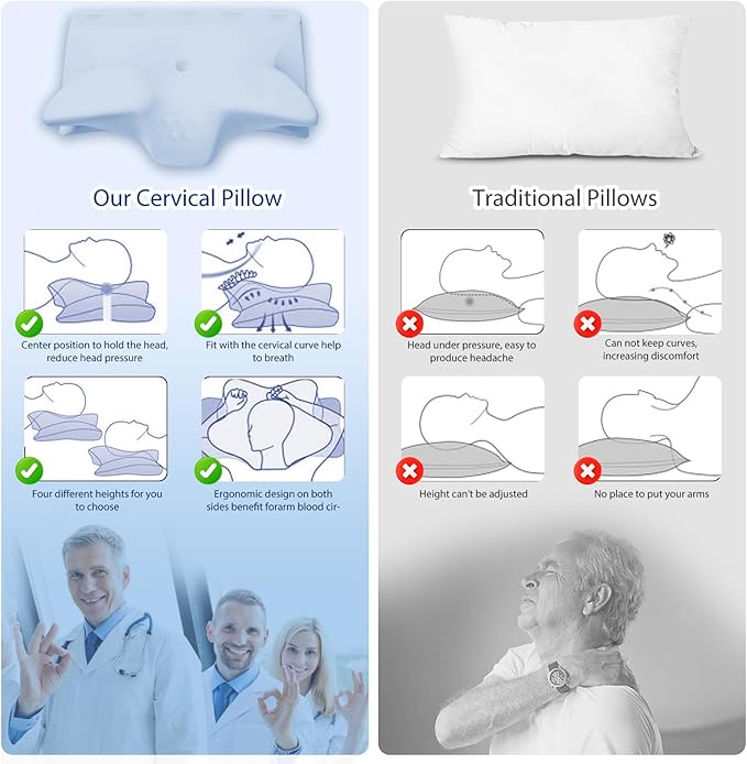 Cervical Pillow for Neck Pain Relief, Cooling Contour Memory Foam Pillows - Image 2