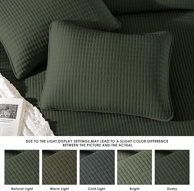 WRENSONGE King Size Quilt-3 Pieces Lightweight Bedspreads Dark Green King Quilt - Image 6