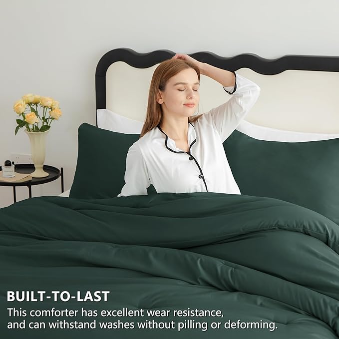 CozyLux Twin Comforter Set Forest Green, 2 Pieces Twin Extra Long Solid - Image 3