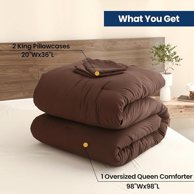 Paxrac Brown Oversized Queen Comforter Set 98x98In, 3 Pieces Comforter Set - Image 7