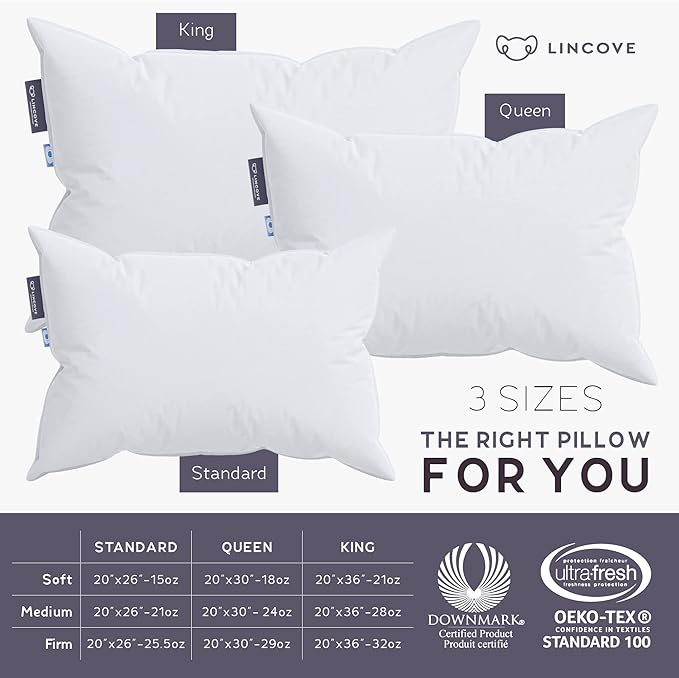 Lincove Cloud Natural Canadian Down Pillow, 500 Thread Count Cotton Shell - Image 4