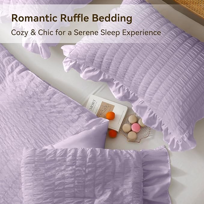 JOLLYVOGUE Lavender Comforter Full Size, 3 Pieces Seersucker Lightweight Full - Image 5