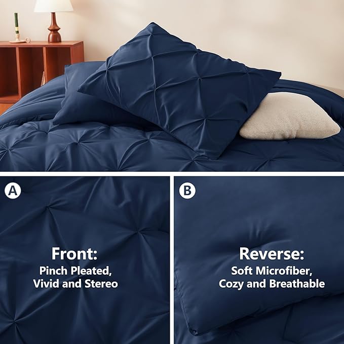 CozyLux California King Comforter Set Navy Blue - Image 3