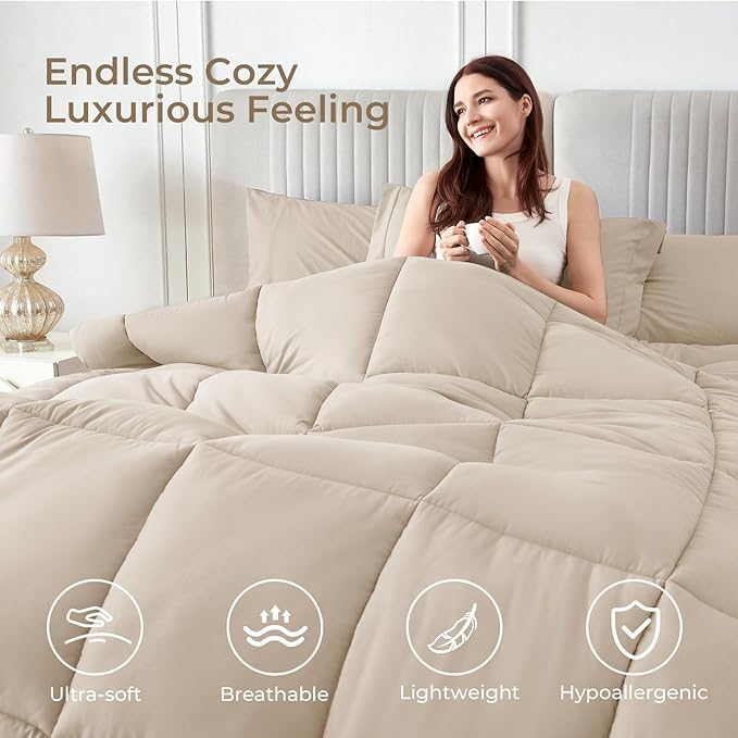 Sasttie California King Comforter Set, 7 Pieces Cal King Bed in a Bag, Complete - Image 2
