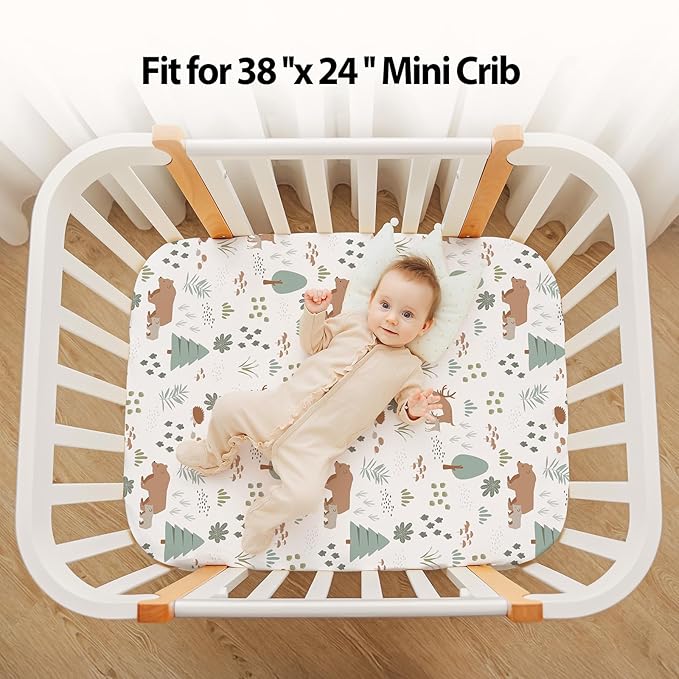 Baby Mini Crib Sheets Boy, Portable 38”x26” Pack and Play Sheets Fitted - Image 4