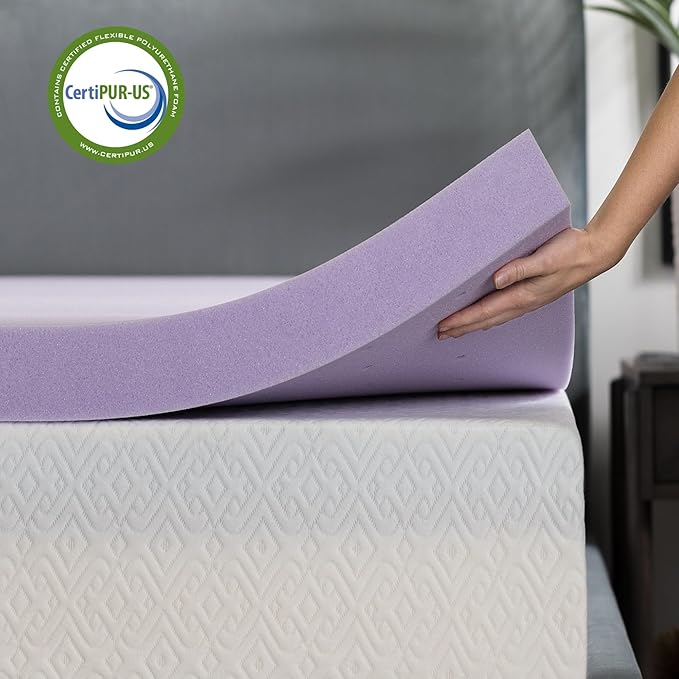 Lucid 3 Inch Lavender Memory Foam Mattress Topper, Twin Size – Essential Oil - Image 4