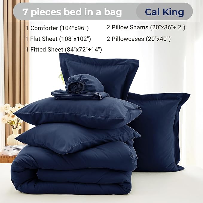 MUXHOMO 7 Pieces California King Comforter Set, Soft Bed in a Bag Cal King Size - Image 4