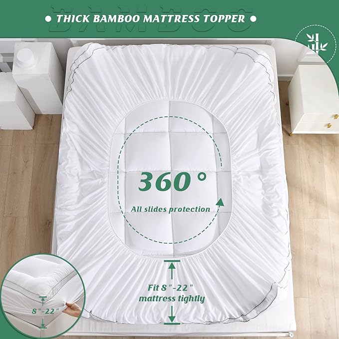 GRT Pillowtop Mattress Topper King Size, Rayon from Bamboo Mattress Cover Padded - Image 5
