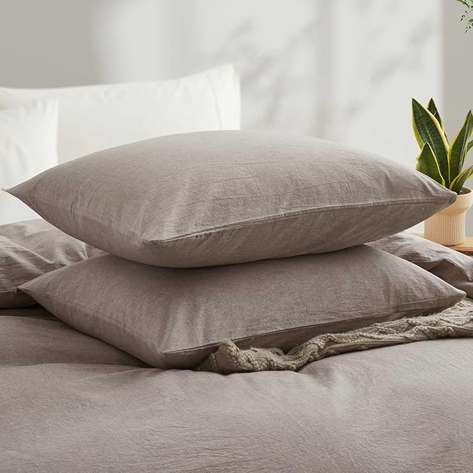 100% Cotton Duvet Cover Full Size, Mauve Brown Linen-Like Natural Bedding Set - Image 3