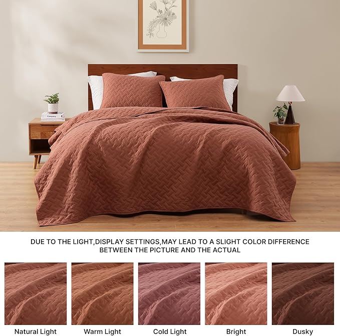 WRENSONGE Queen Quilt-3 Pieces Weave Autumn Leaf Bedspreads Queen Size Quilt - Image 7