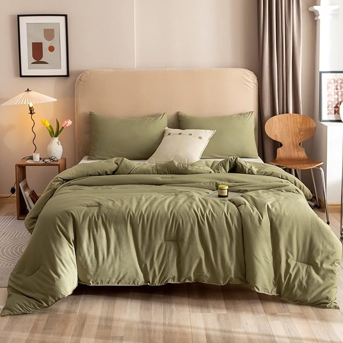 ROSGONIA Oversized Queen Comforter Olive Green - Image 2