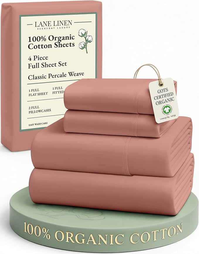 LANE LINEN 100% Organic Cotton Full Sheets Set, 4-Piece Pure Organic Cotton by LaneLinen