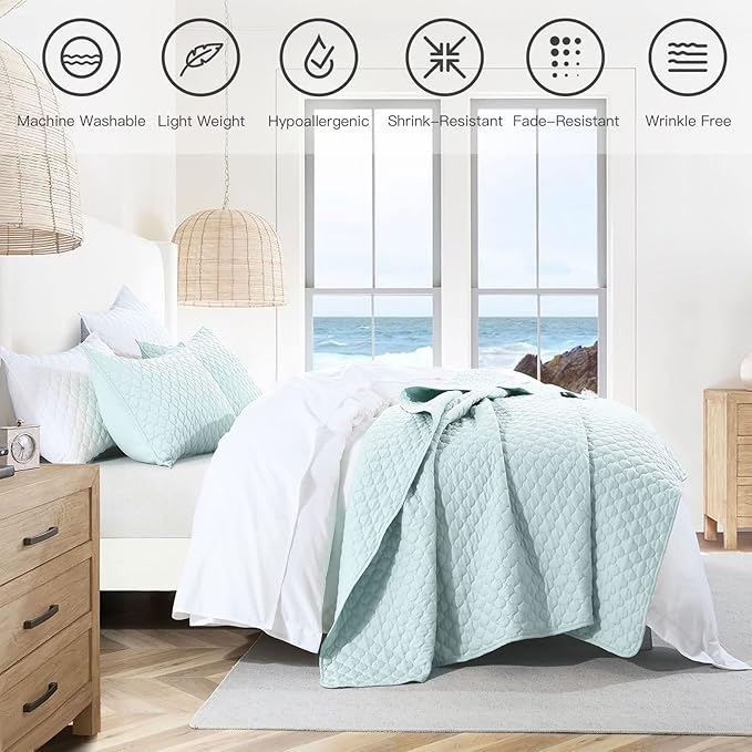 HORIMOTE HOME Quilt Twin Size Aqua Blue, Lightweight Quilt - Image 4