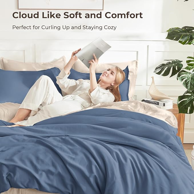 Litanika Haze Blue Comforter Full Size Set, 3 Pieces Lightweight Solid Bedding - Image 2