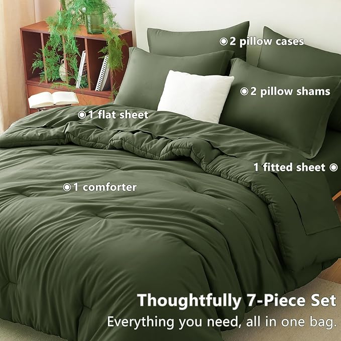 CozyLux Oversized King Comforter Set Olive Green, 7 Pieces Bed in a Bag - Image 7