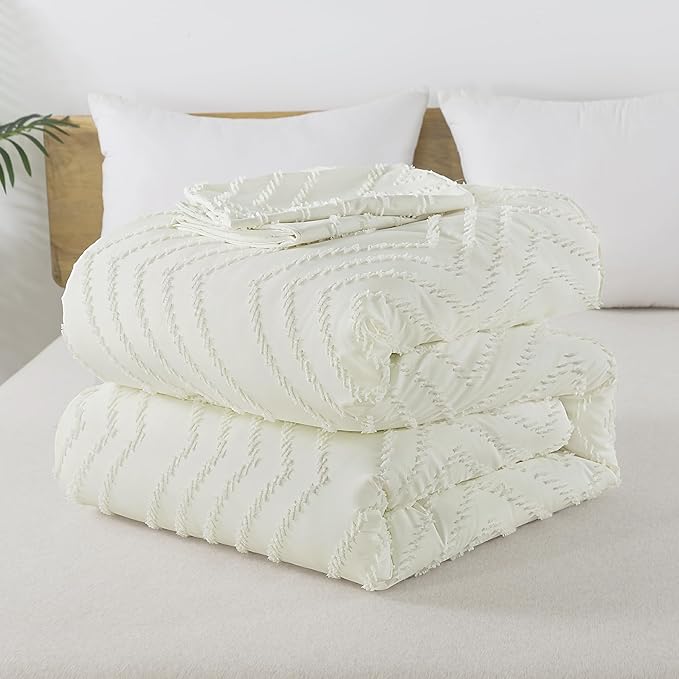 Andency Ivory Comforter Set King Size, Boho Soft Warm Tufted Bedding Comforter - Image 7