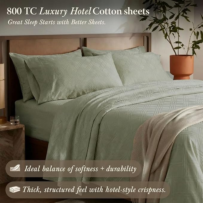 Threadmill California King Size Sheets | 800 Thread Count Jacquard Celine Sage - Image 2