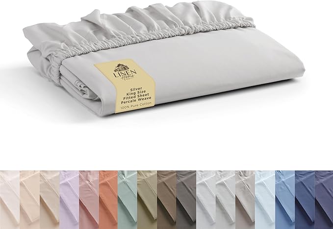 Linen Home 100% Cotton Percale Weave Fitted Sheet, King Size, 1 Deep Pocket by LINENHOME