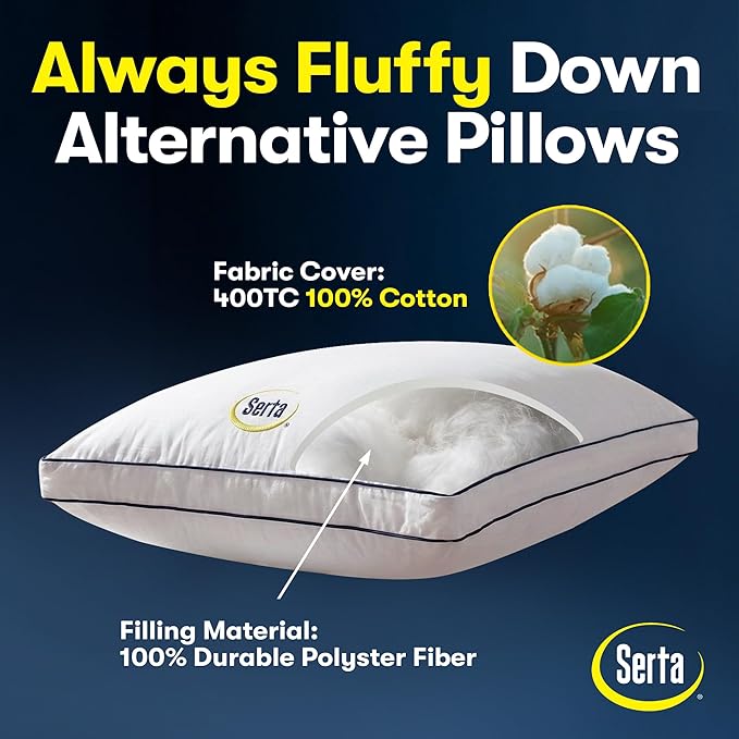 Serta Hotel Collection Bed Pillows King Size Set of 2, 400 Thread Count 100% - Image 7