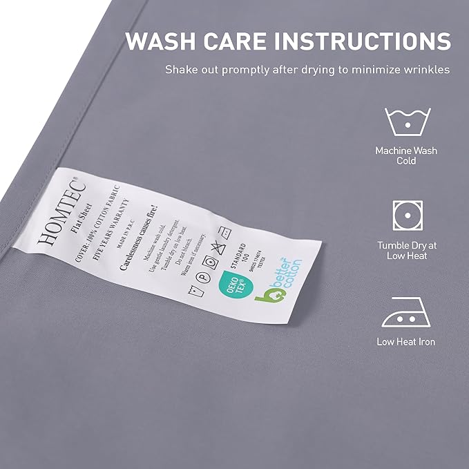 Full Size Flat Sheet 4 Pack, 100% Cotton Percale Flat Bed Sheet, Breathable & - Image 4