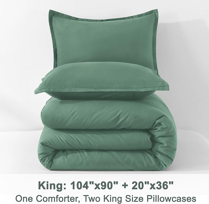 Litanika Comforters King Size Haze Green, 3 Pieces Lightweight Solid Bedding - Image 9