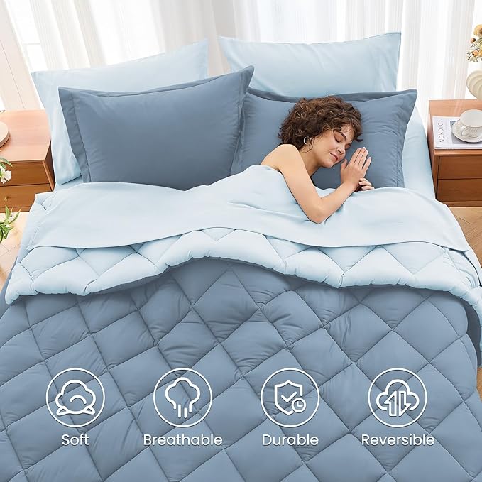 MUXHOMO 7 Pieces California King Comforter Set, Reversible Bed in a Bag Cal - Image 6