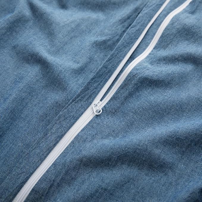 LOVQUE 100% Washed Cotton Duvet Cover Twin Size, Denim Blue Fade-Resistant - Image 5