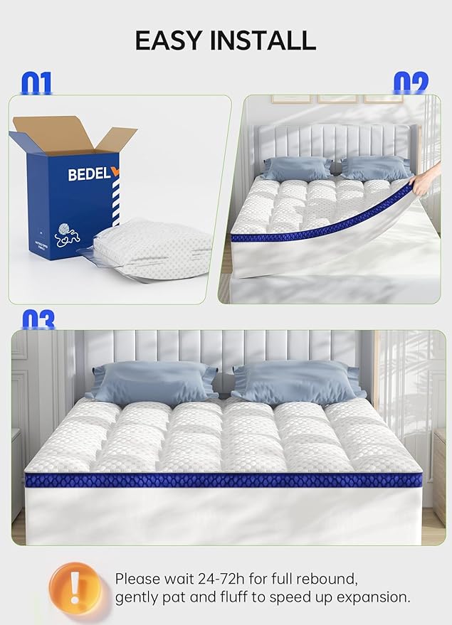 BEDELITE Queen Mattress Topper 3 Inch Thick Mattress Pad, Plush Pillow Top Bed - Image 6