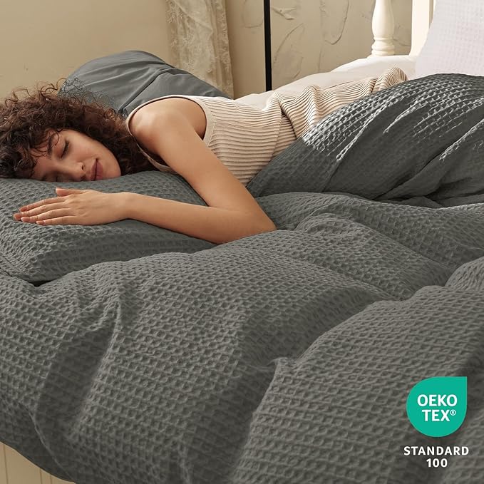 PHF Waffle Weave Duvet Cover Set California King, No Snagging Ultra Soft Luxury - Image 2
