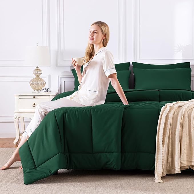 CozyLux Oversized King Comforter Sets Emerald Green, 7 Pieces Bed in a Bag - Image 7