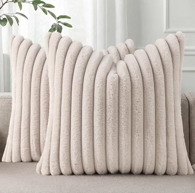 Pallene Faux Fur Plush Throw Pillow Covers 24x24 Set of 2, Luxury Soft Fluffy by PALLENE