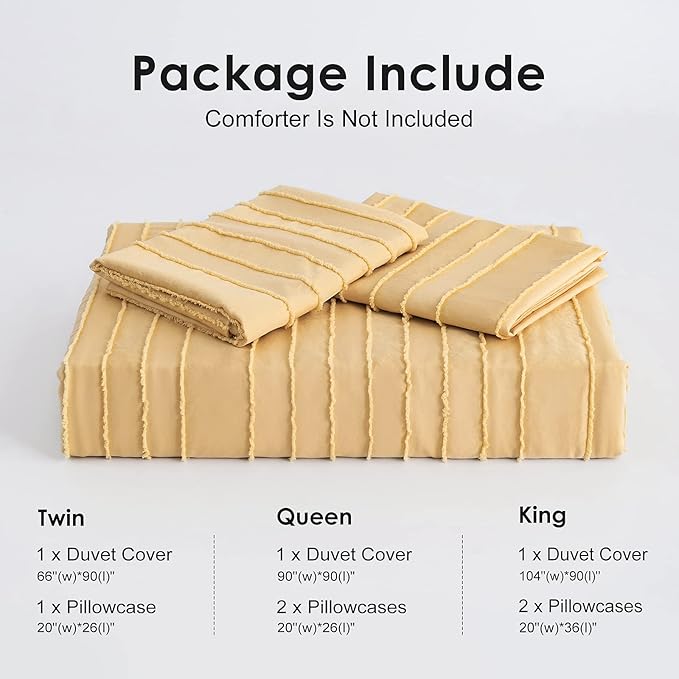 WARMDERN Yellow Boho Duvet Cover Set Queen Size, Striped Textured Duvet Cover - Image 6